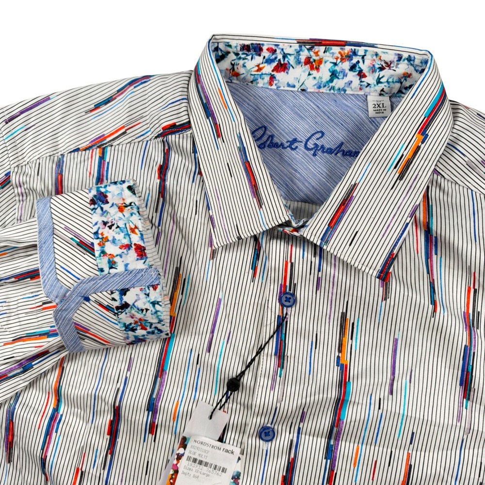 NEW Robert Graham Button Down Shirt Mens 2XL Abstract Stripe Stretch